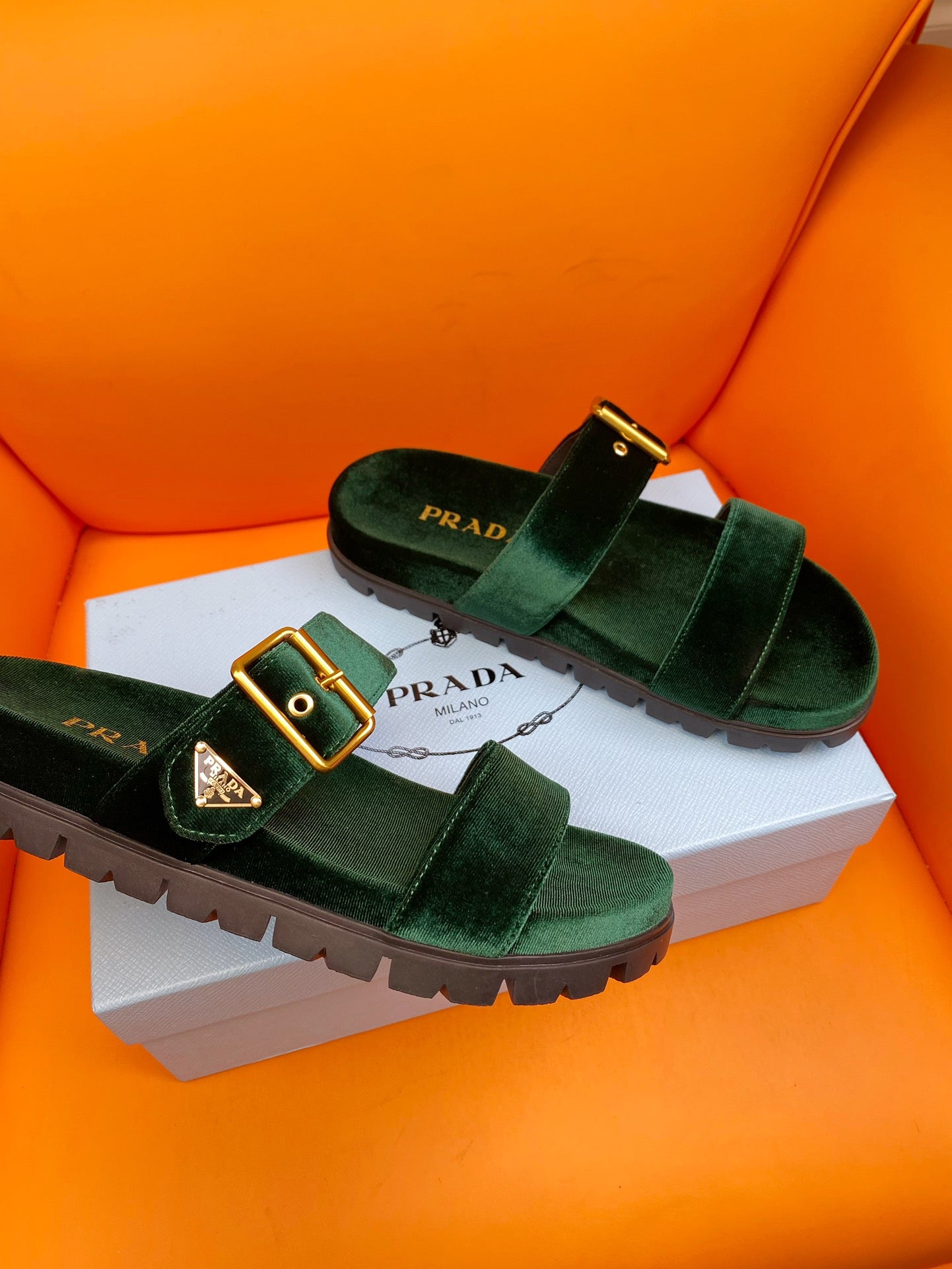 Luxury PradaSlides 10 Velvet Laurent Green