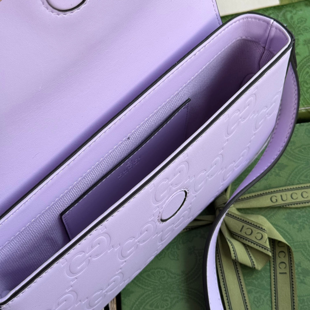 Luxury Gucci SUPER MINI SHOULDER BAG 21 IN LIGHT VIOLET EMBOSSED CALFSKIN