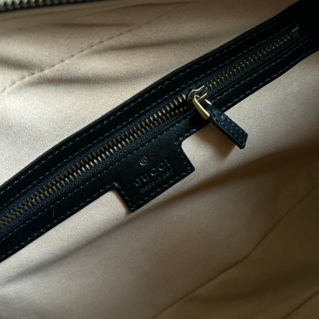 Luxury Gucci gg marmont medium top handle 35cm black calfskin gold hardware