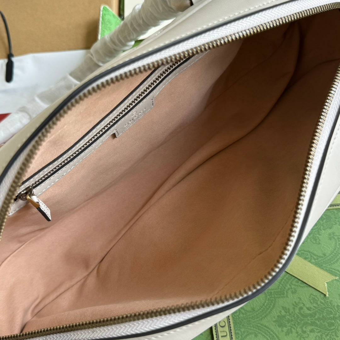 Luxury Gucci gg marmont medium top handle 35cm cream calfskin gold hardware