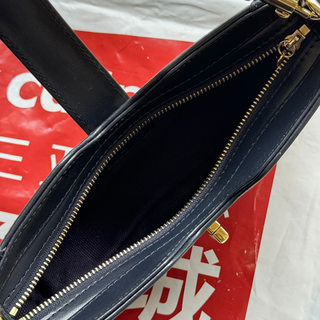 Luxury Gucci MOON SIDE SHOULDER BAG 24 IN BEIGE CANVAS AND BLACK LEATHER TRIM