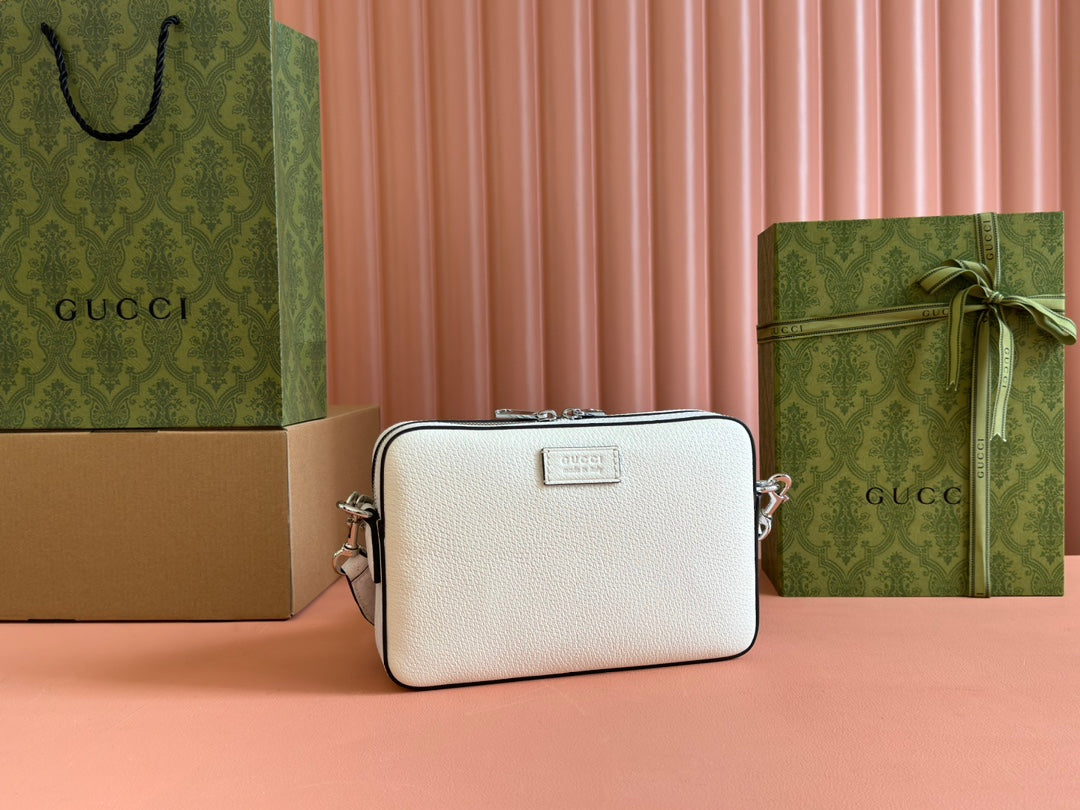 Luxury Gucci SMALL CROSSBODY BAG 24 WITH TAG IN WHITE CALFSKIN AND CANVAS TRIM