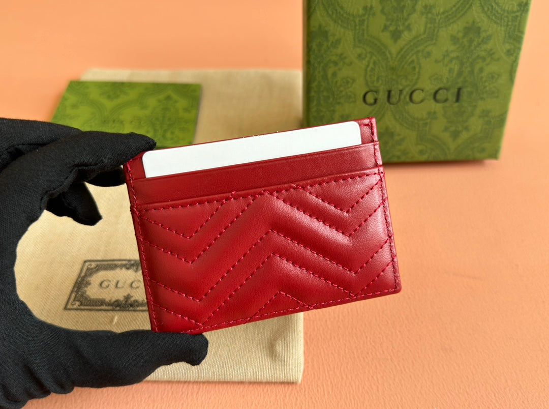 Luxury Gucci MARMONT QUILTED CARD HOLDER 10 IN RED CALFSKIN