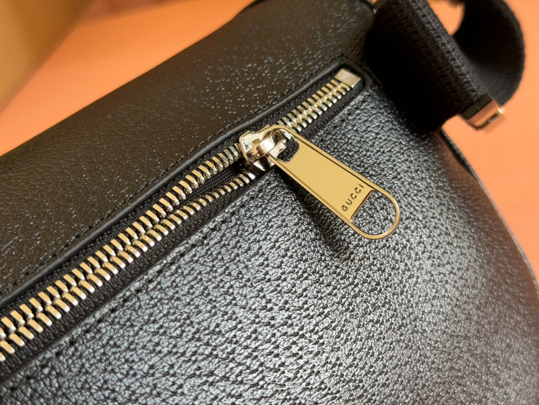 Luxury Gucci SMALL BELT BAG 29 IN BLACK CALFSKIN AND DARK GRAY MONOGRAM CANVAS