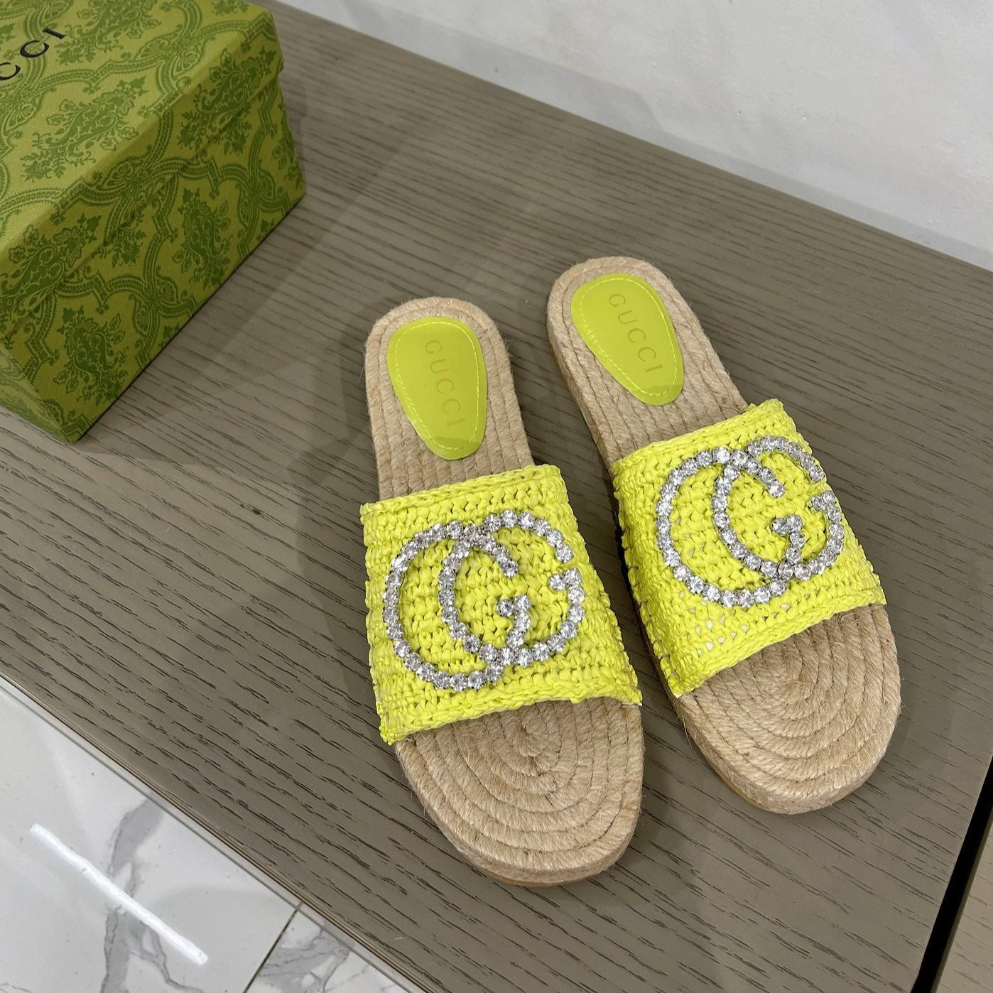 Luxury Gucci GG INTERLOCKING G ESPADRILLE LEMON FABRIC