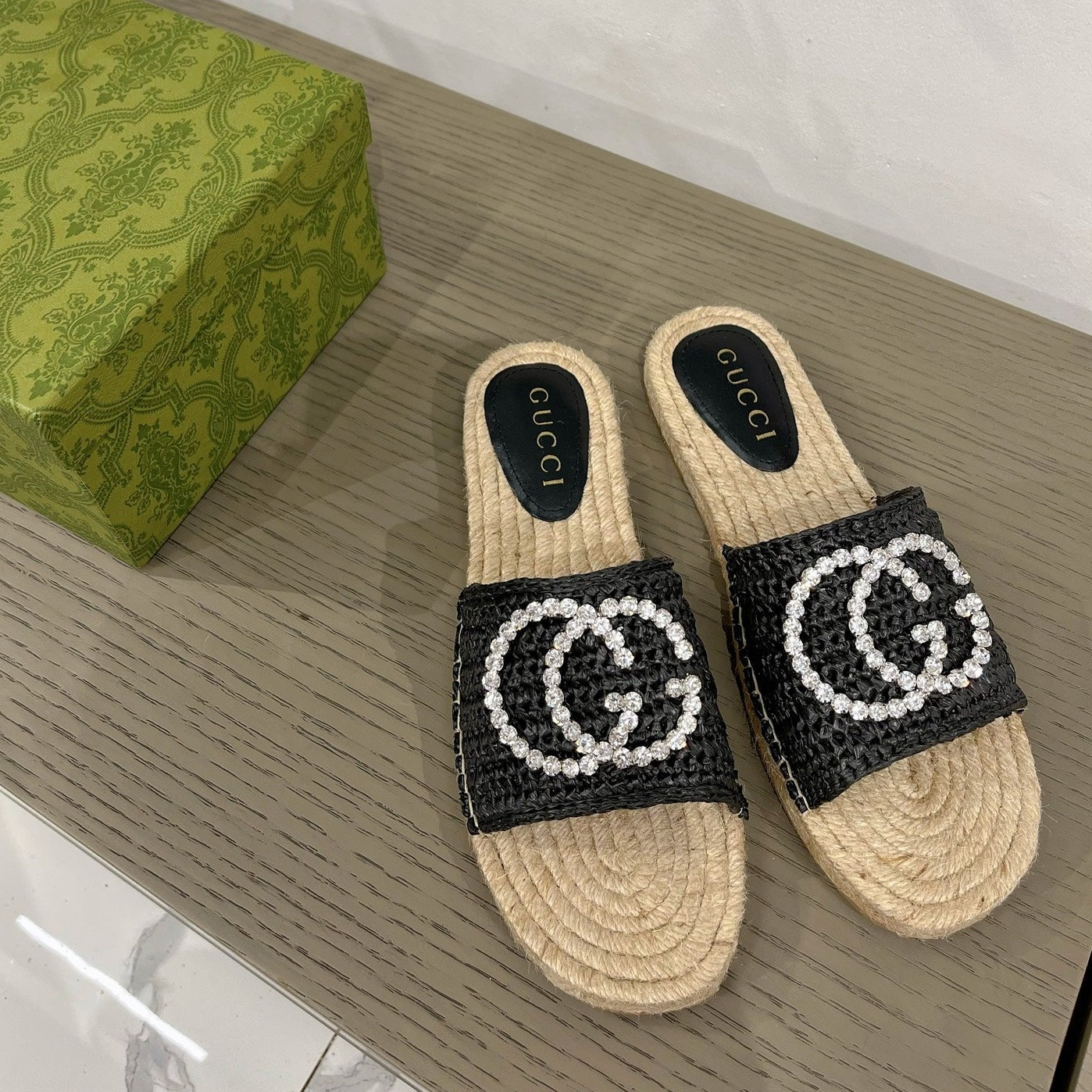 Luxury Gucci GG INTERLOCKING G ESPADRILLE BLACK FABRIC