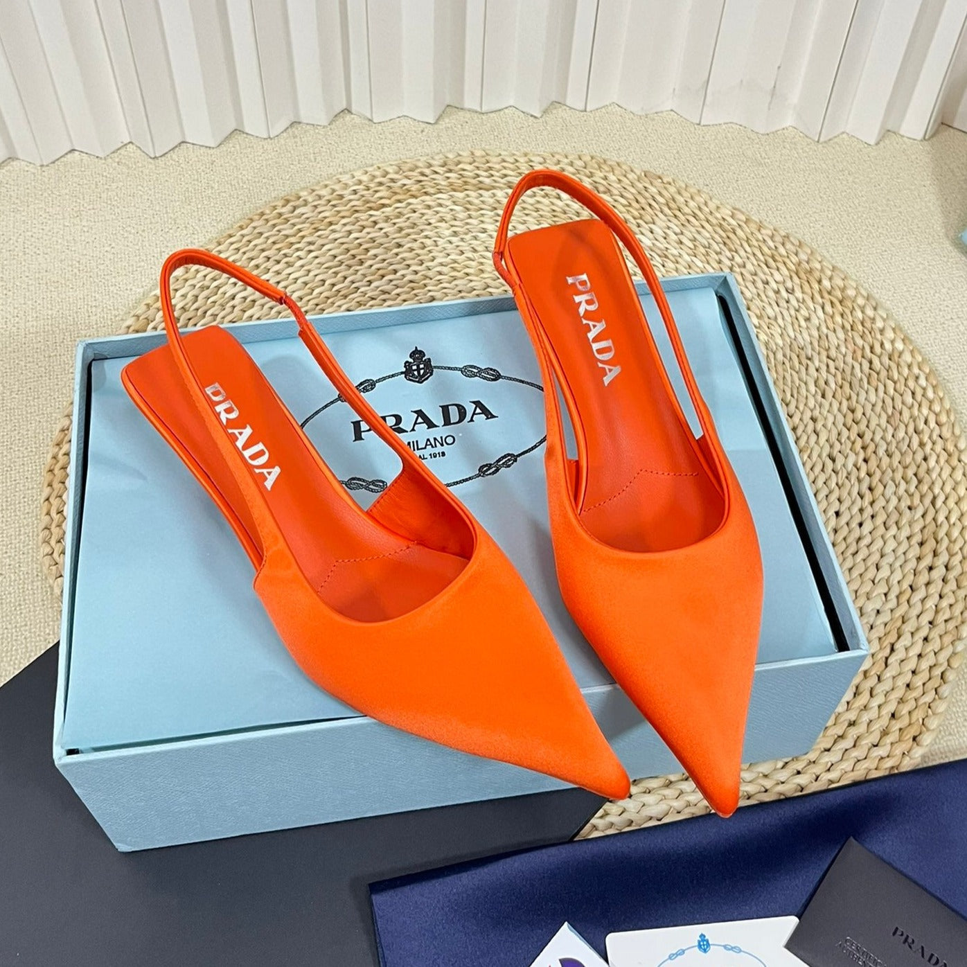 Luxury PradaPOINTED TOE SLINGBACK PUMPS BRIGHT ORANGE SATIN