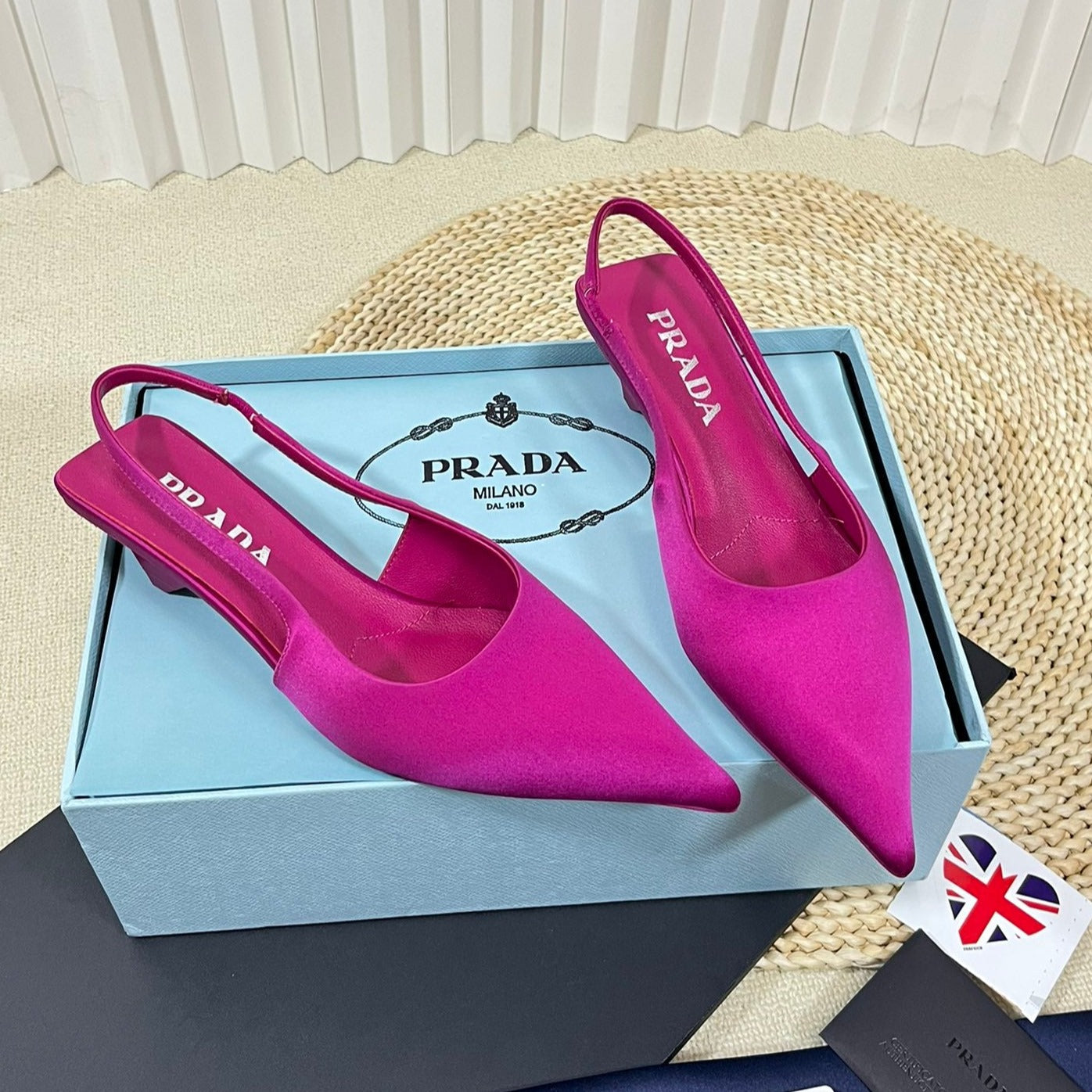 Luxury PradaPOINTED TOE SLINGBACK PUMPS BRIGHT PINK SATIN
