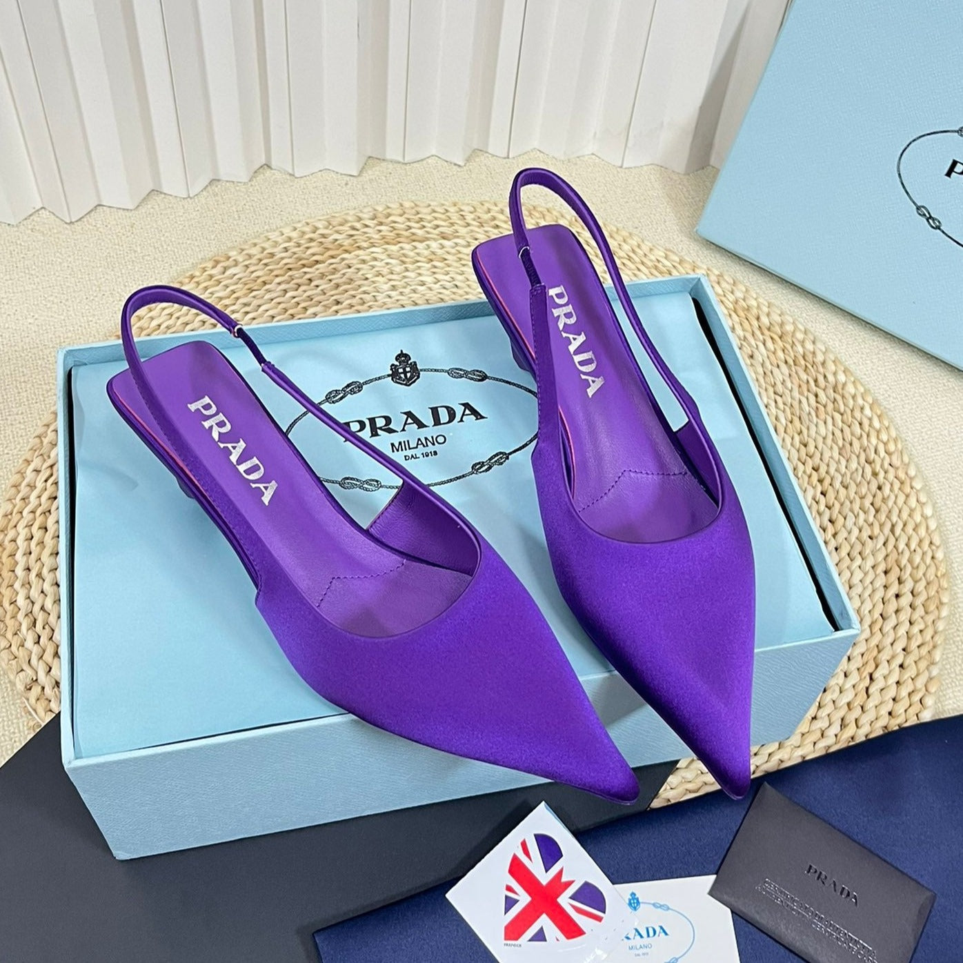 Luxury PradaPOINTED TOE SLINGBACK PUMPS VIOLET SATIN