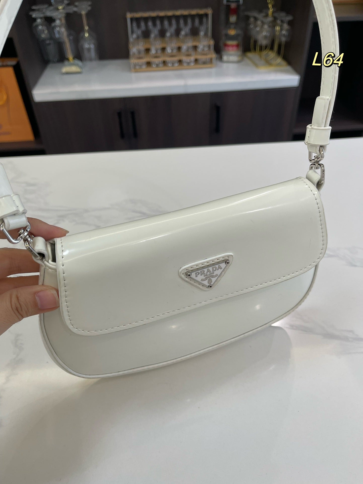 Luxury Prada25 CLEO FLAP SHOULDER BAG IN WHITE BRUSHED LEATHER