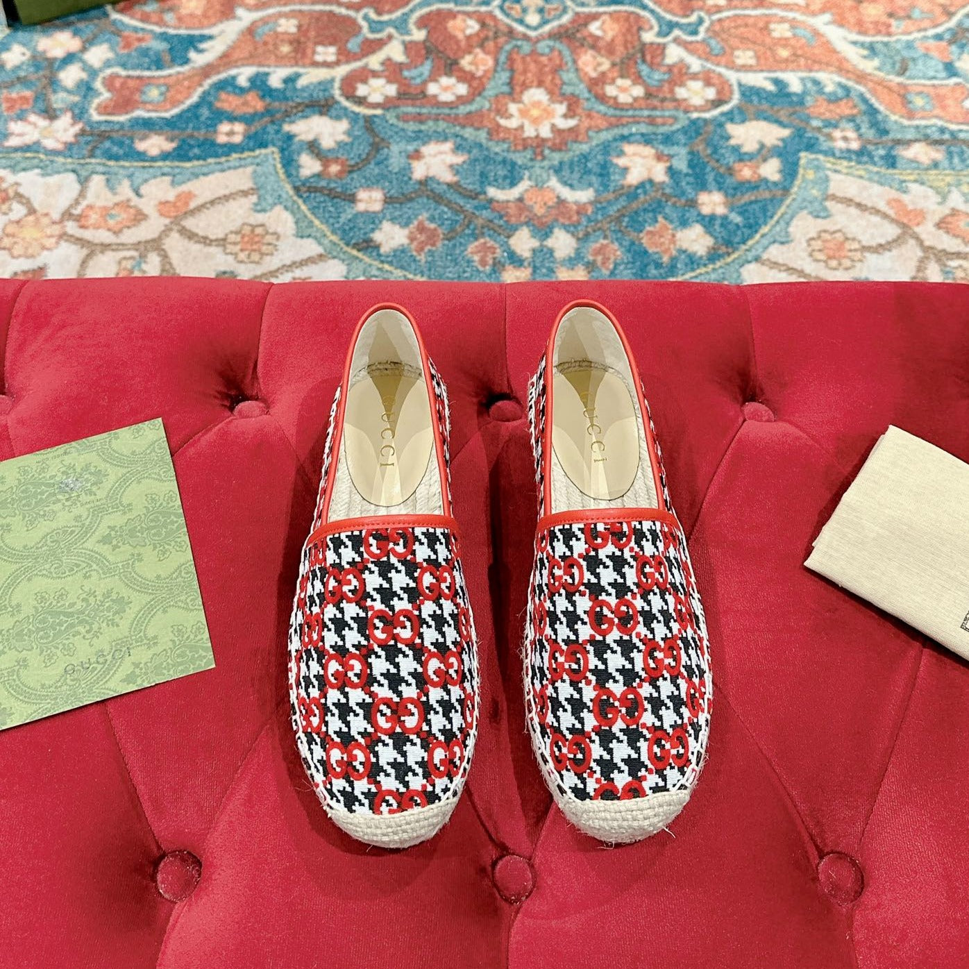 Luxury Gucci GG ESPADRILLE LOAFER CRIMSON AND BLACK CANVAS