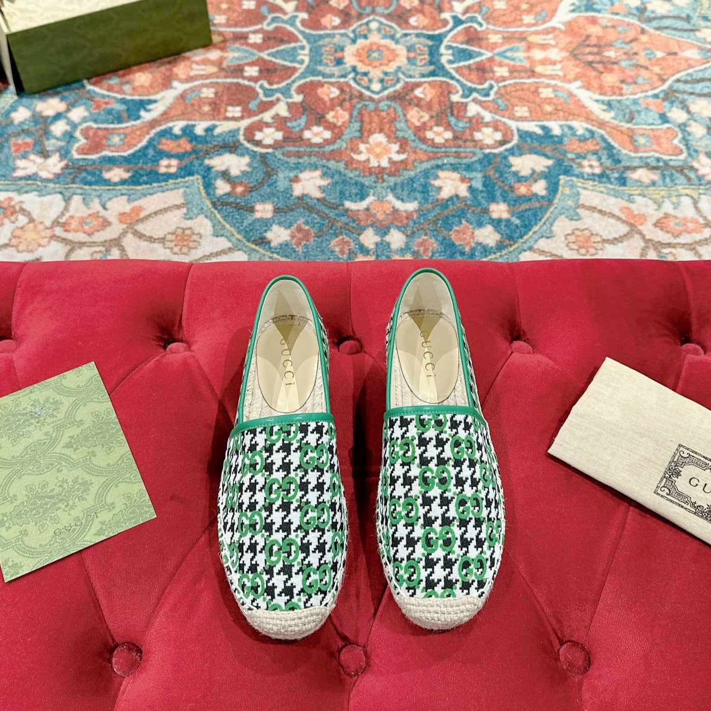 Luxury Gucci GG ESPADRILLE LOAFER GREEN CANVAS