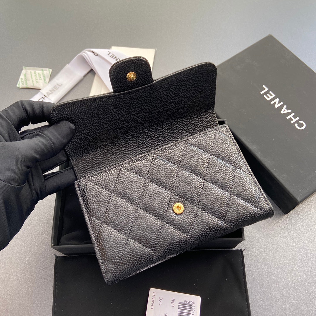Luxury Chanel wallet 15cm black caviar gold hardware