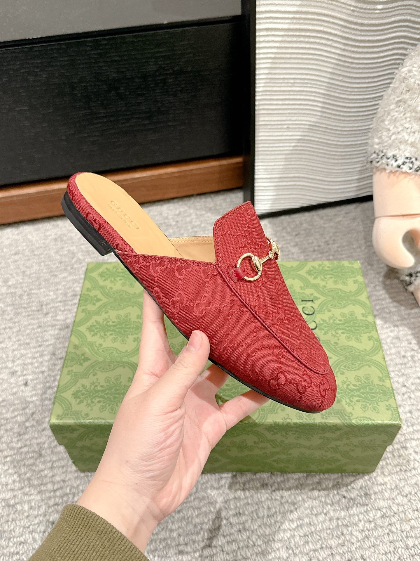 Luxury Gucci Horsebit Mule Red Canvas