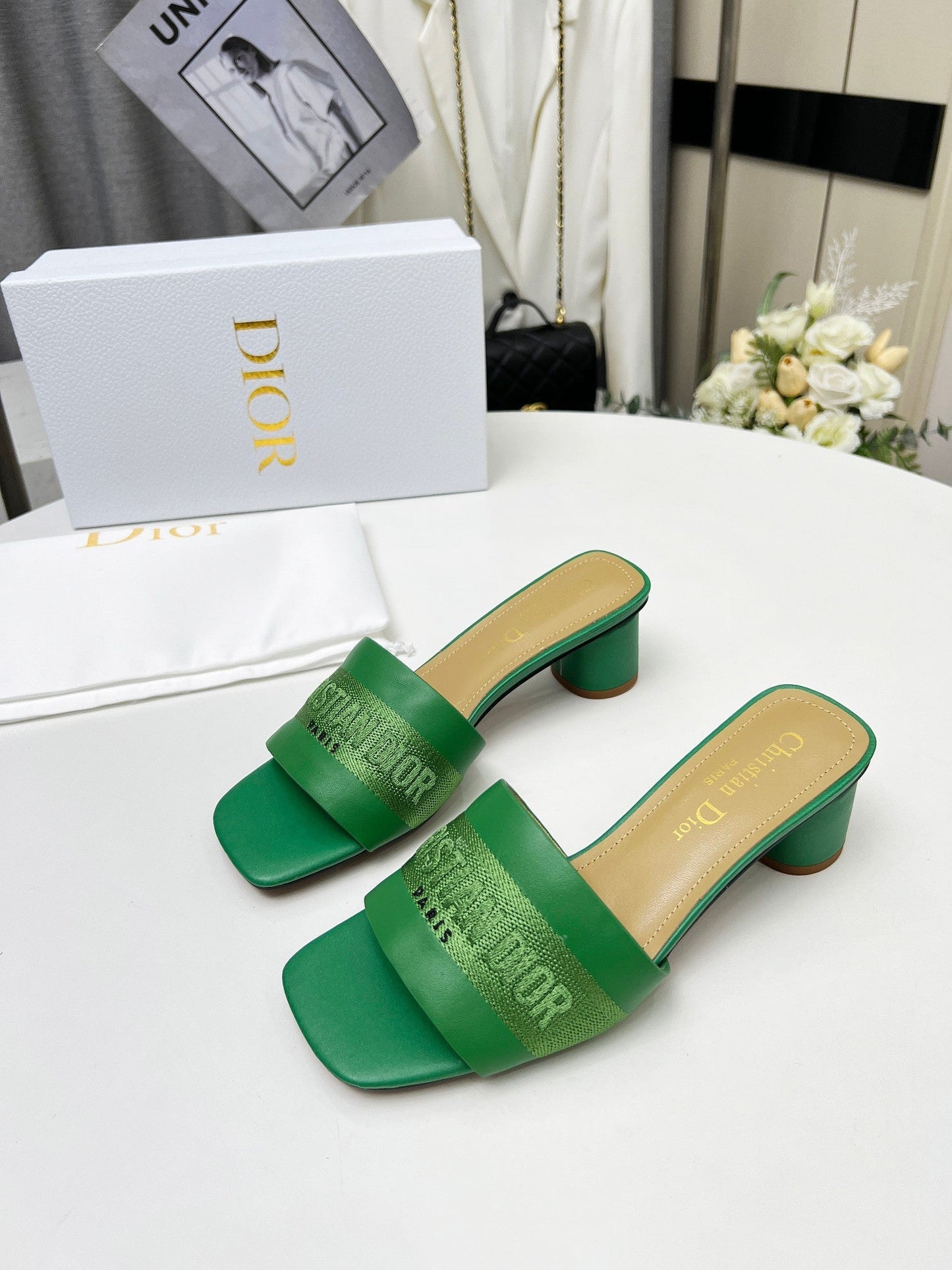 Luxury Diordway 45 green canvas calfskin