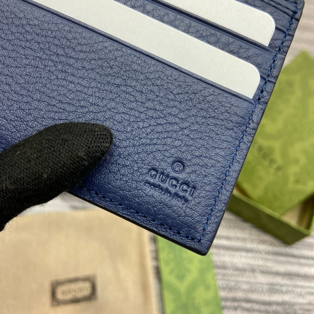 Luxury Gucci BIFOLD WALLET 11 IN CLASSIC BLUE CALFSKIN
