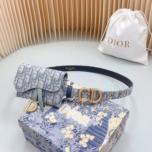 Luxury DiorSaddle Belt Pouch Grey Oblique Jacquard