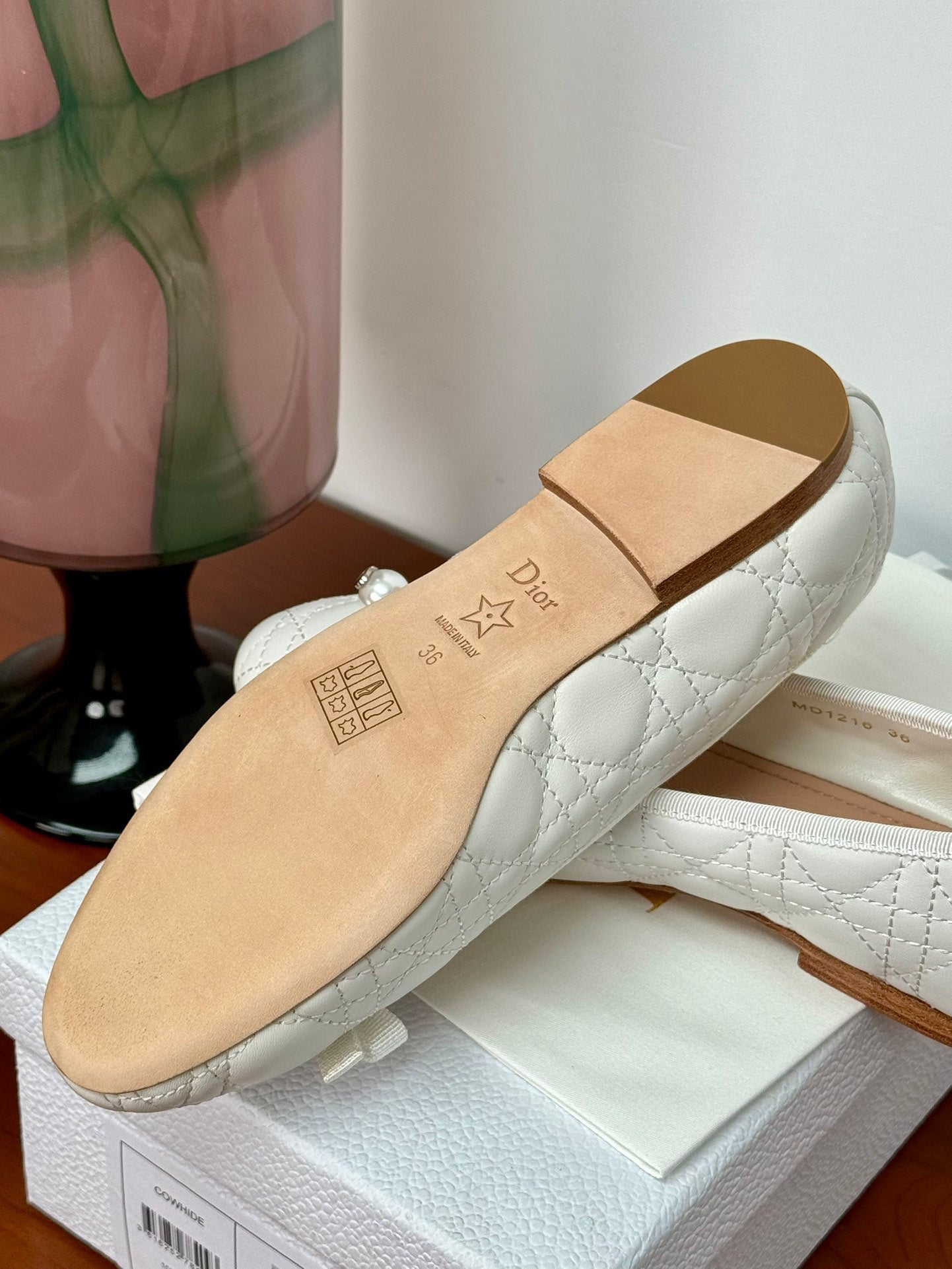 Luxury Diorballet flat white lambskin mop front