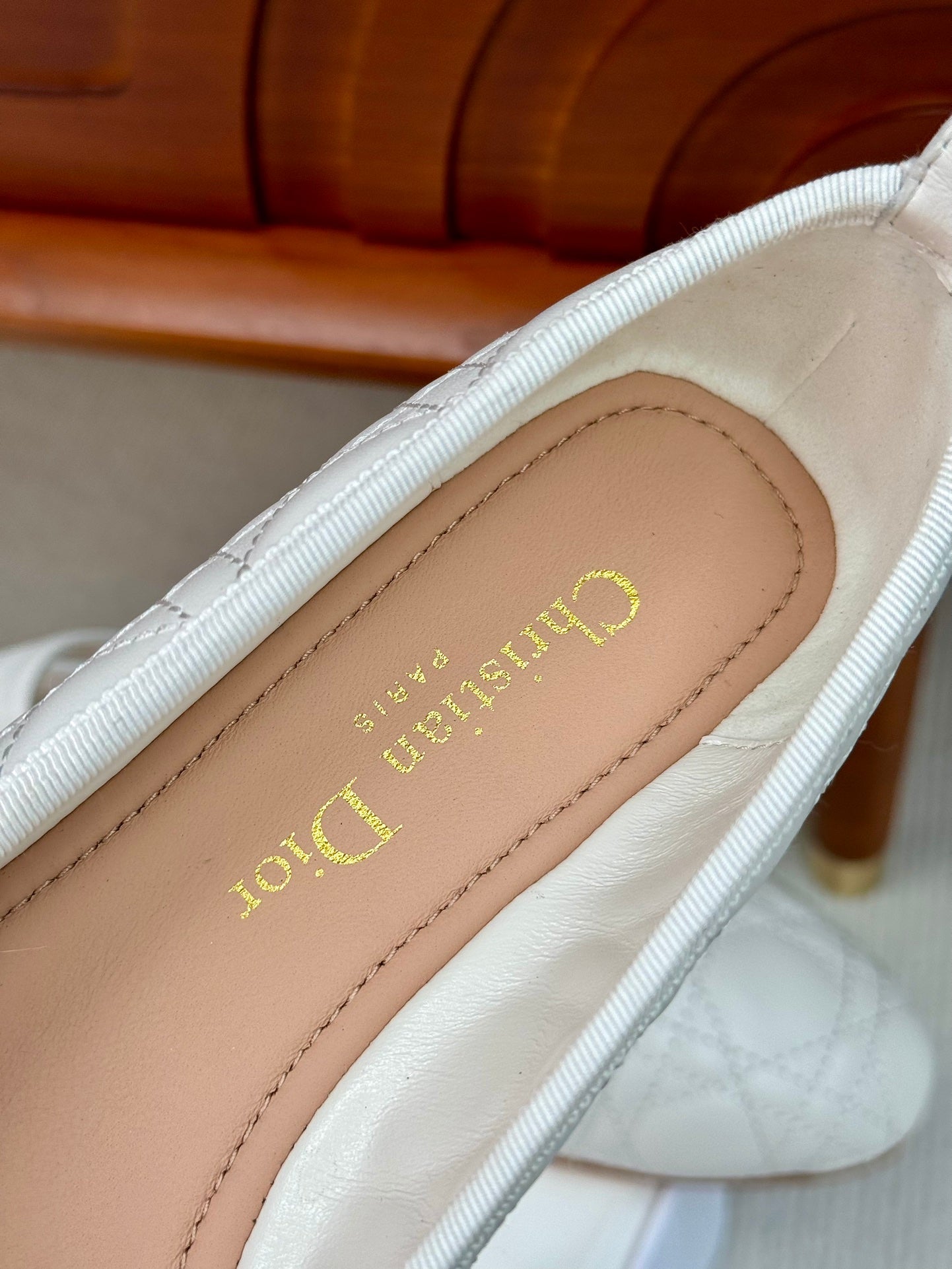 Luxury Diorballet flat white lambskin mop