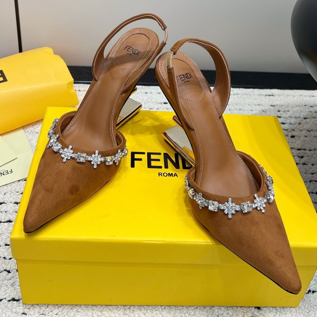 Luxury FendiLuxury FendiCRYSTAL HIGH-HEELED SLINGBACK 7 CM IN BRONZE BROWN SUEDE