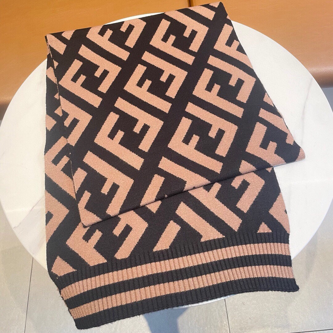 Luxury FendiFF 180 SCARF IN BROWN MIX BLACK CASHMERE AND WOOL