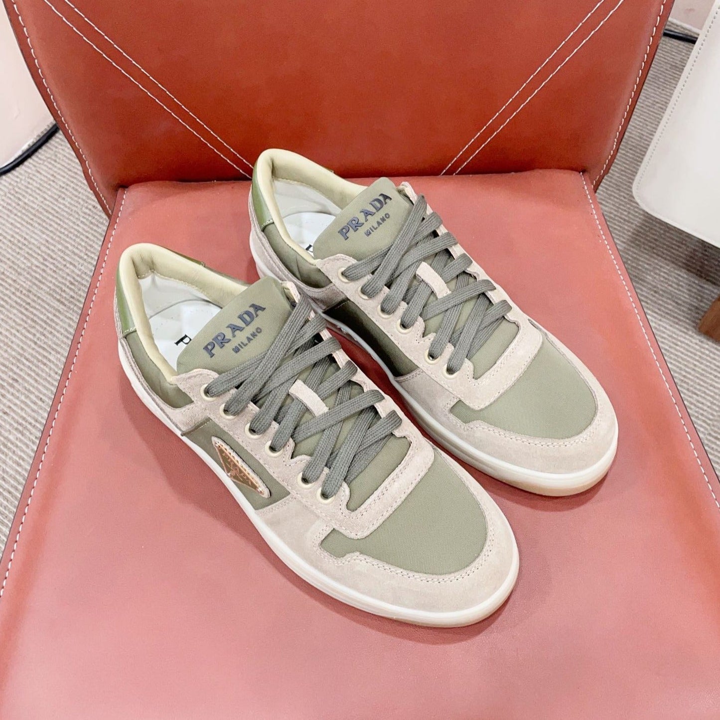 Luxury PradaDOWNTOWN SNEAKERS SAGE SUEDE
