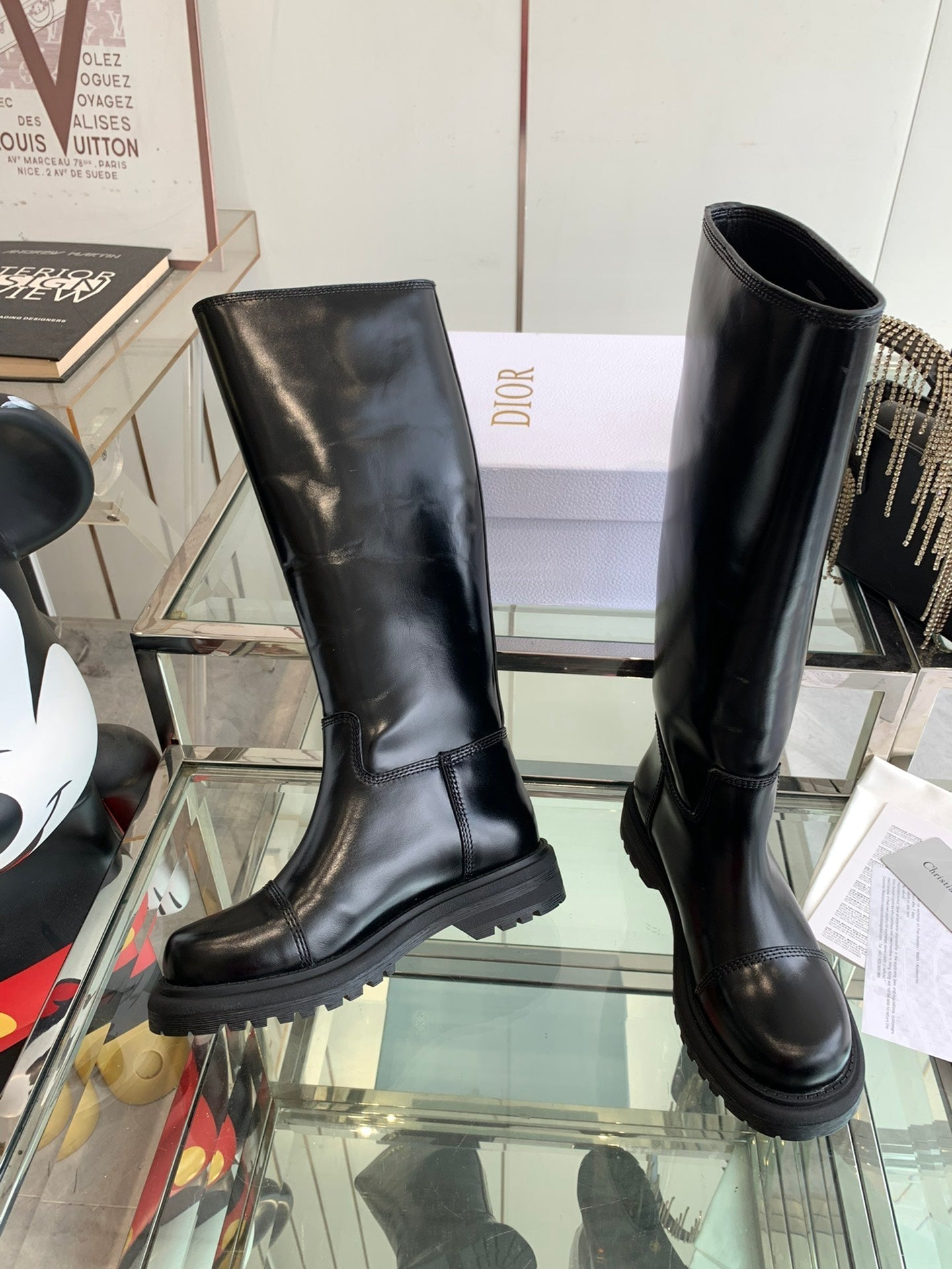 Luxury Dior DIORebel Boot Glossy Black Calfskin