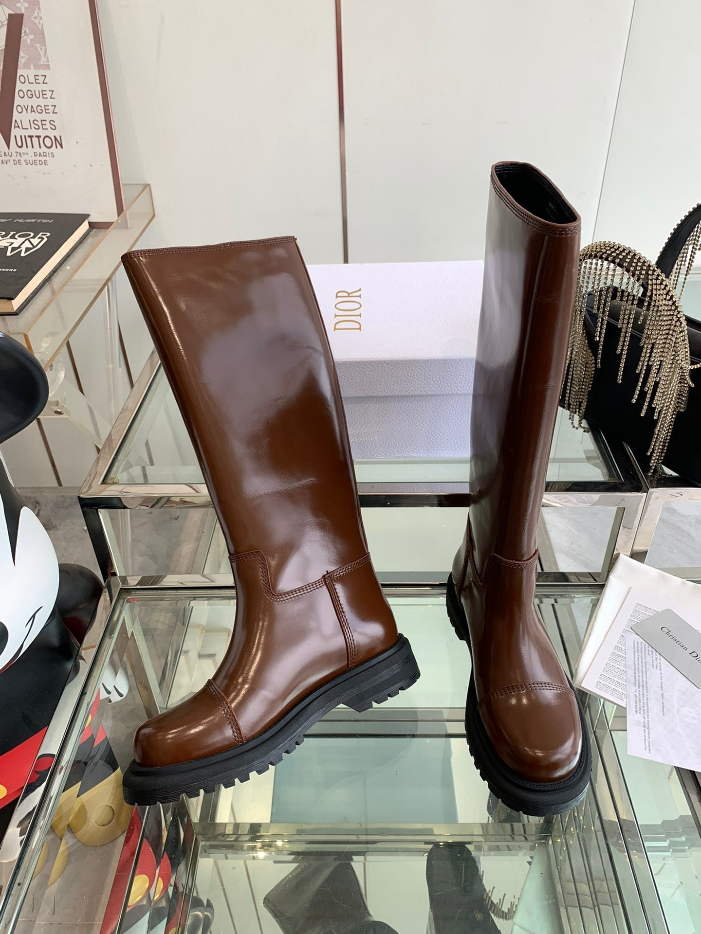 Luxury Dior DIORebel Boot Glossy Brown Calfskin