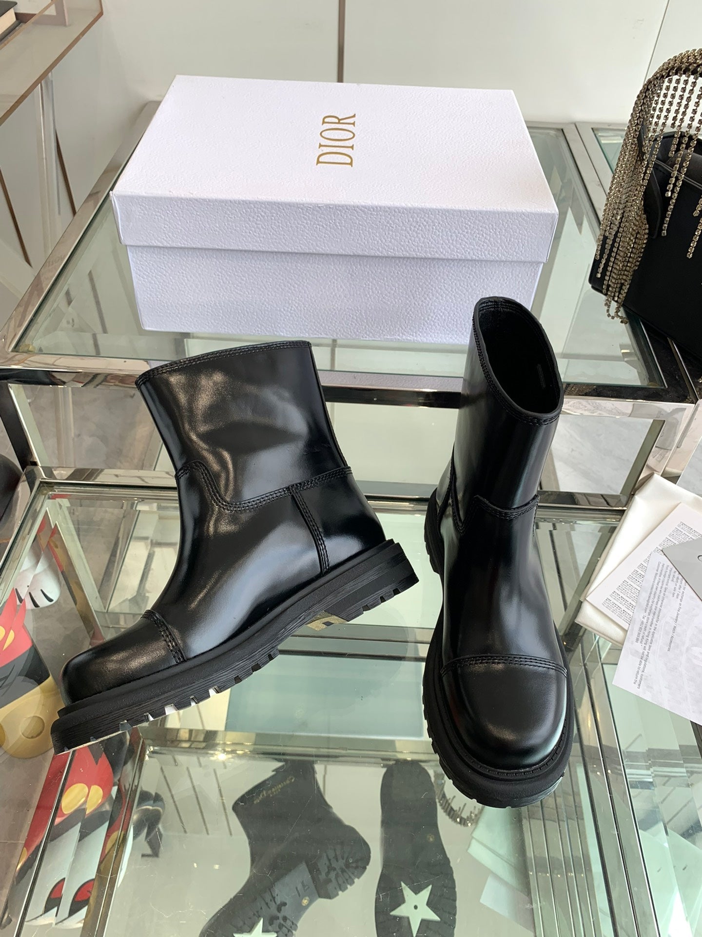 Luxury DiorAnkle Boot Glossy Black Calfskin