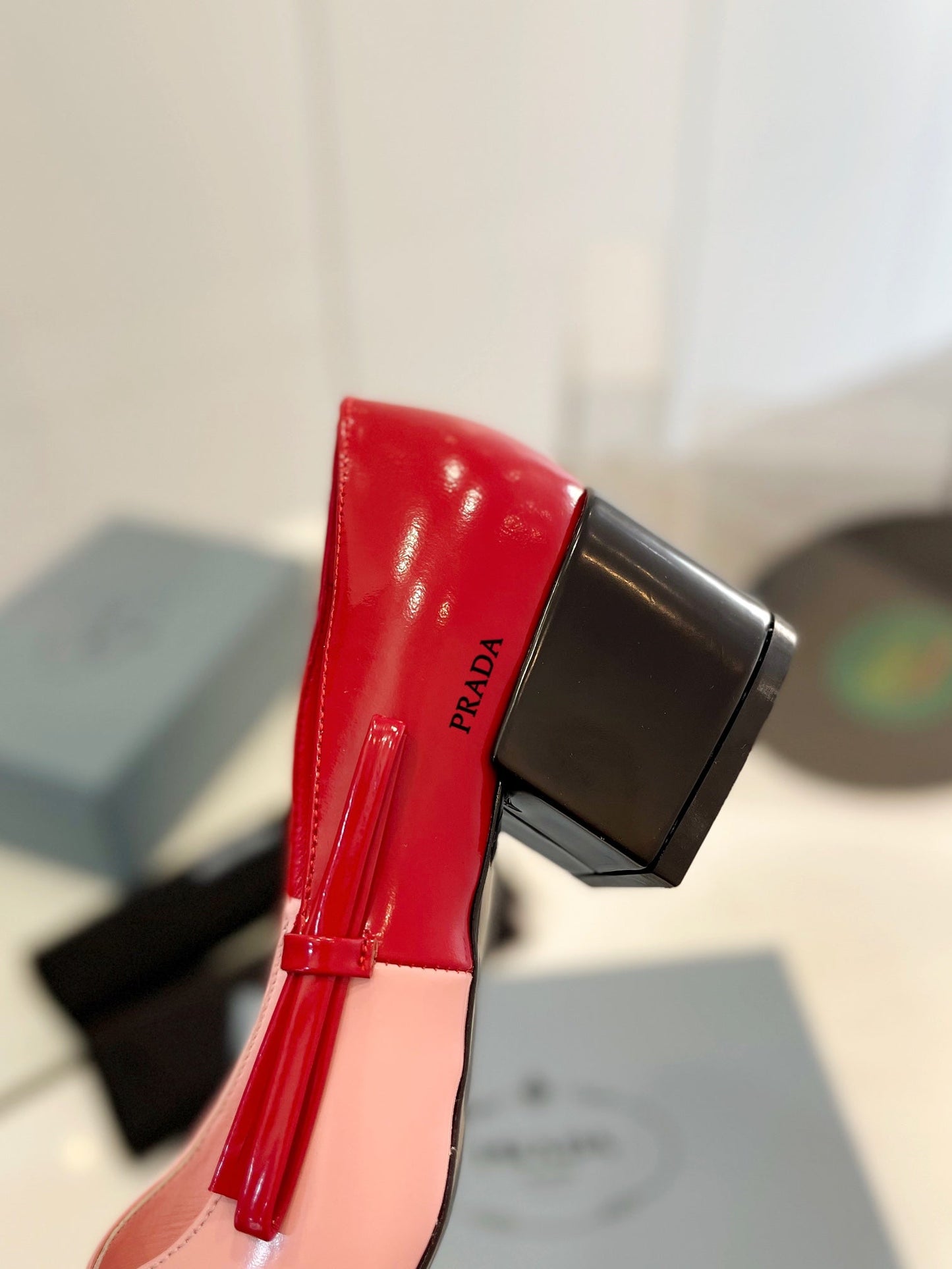 Luxury PradaPump 45 Square Sole Pink Red Patent Leather