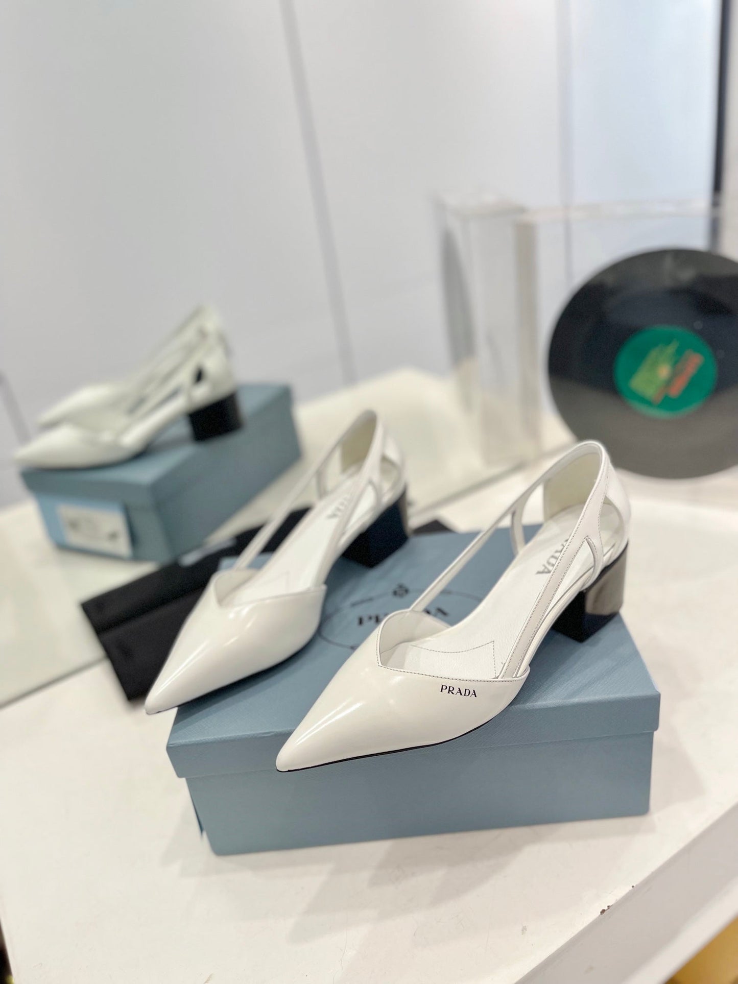 Luxury PradaPumps 50 Square Sole White Patent Leather