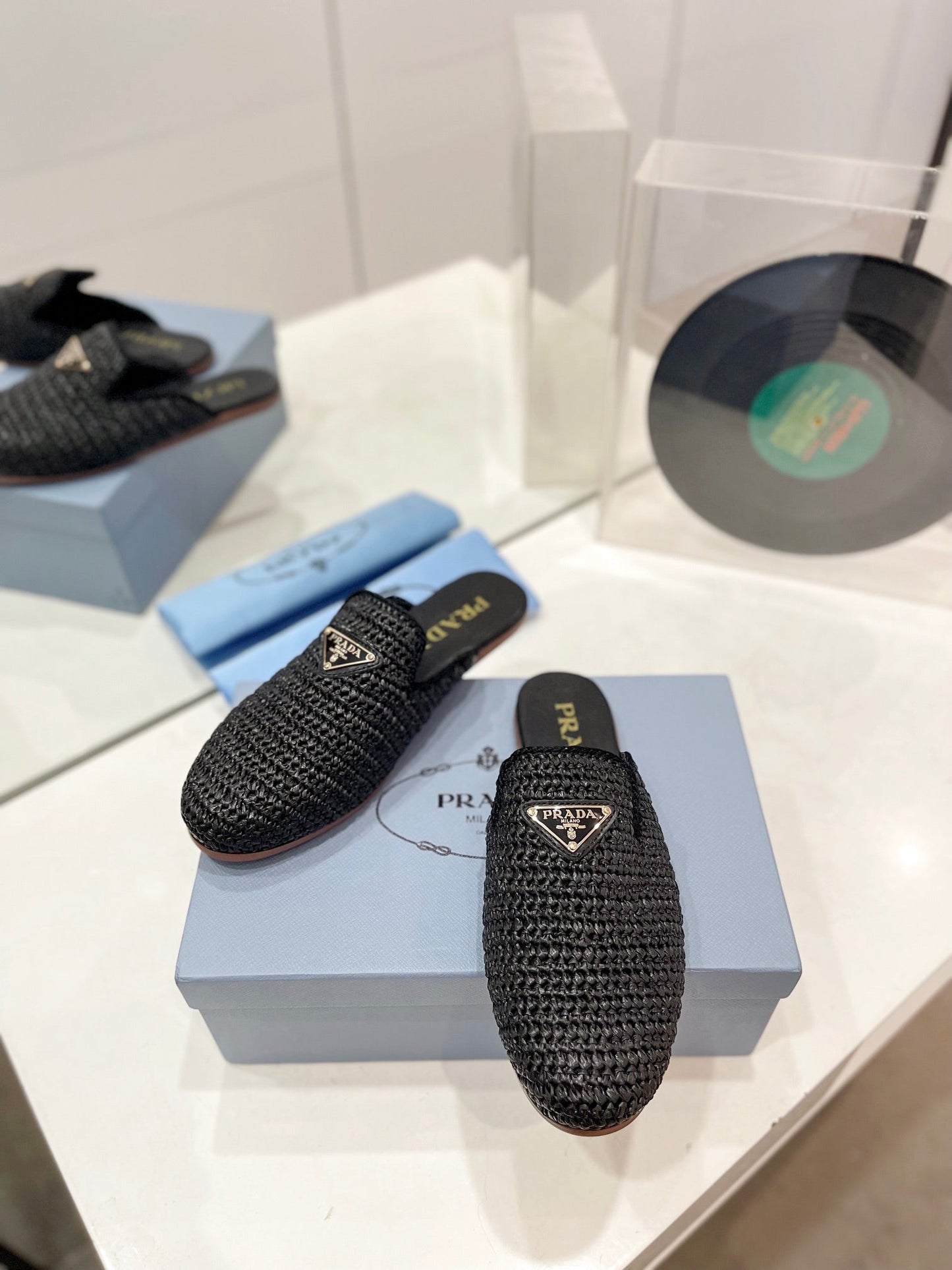 Luxury PradaCrochet Mules 5mm Black