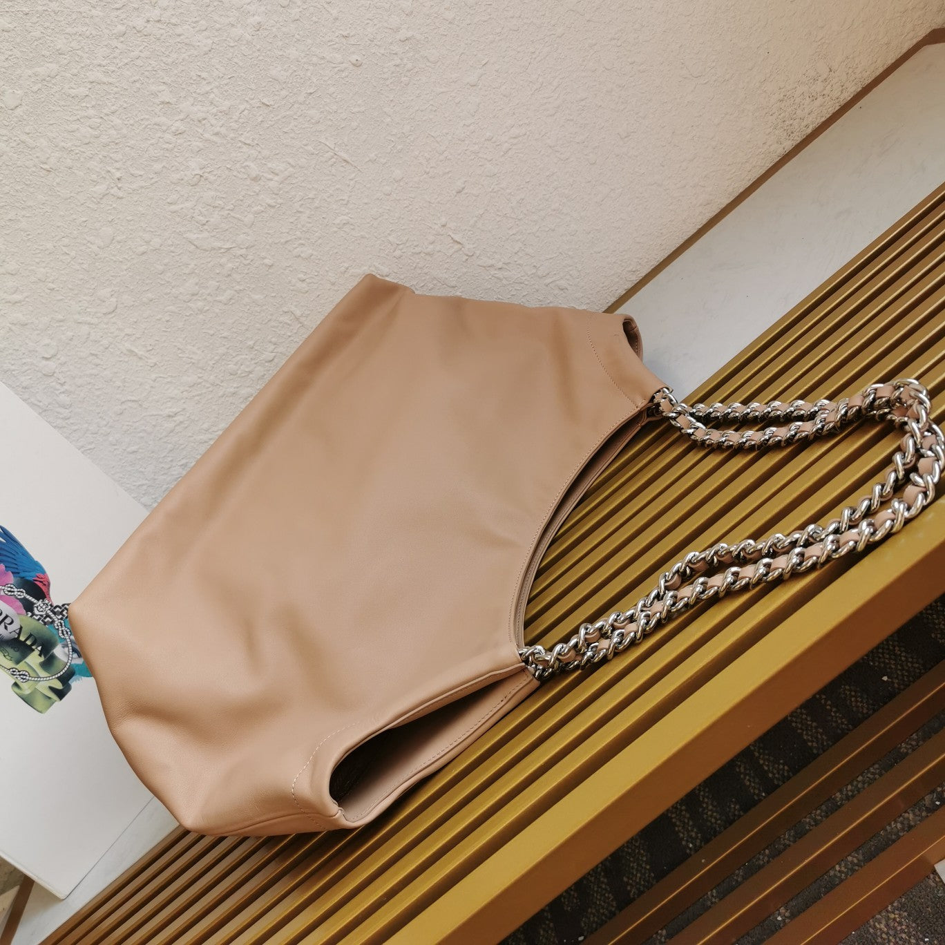 Luxury PradaCHAIN TOTE 39 SOFT BEIGE CALFSKIN SILVER HARDWARE