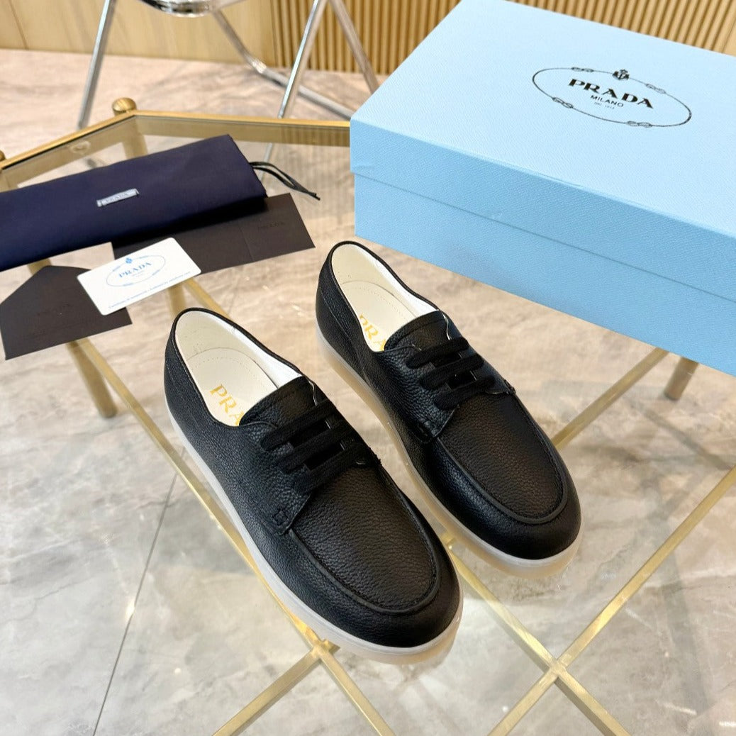 Luxury PradaLACE-UP SHOES BLACK CALFSKIN