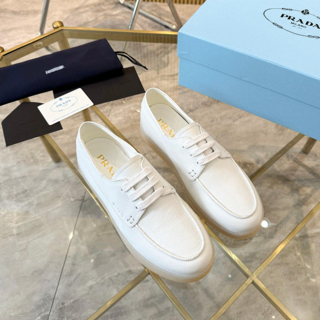 Luxury PradaLACE-UP SHOES WHITE CALFSKIN