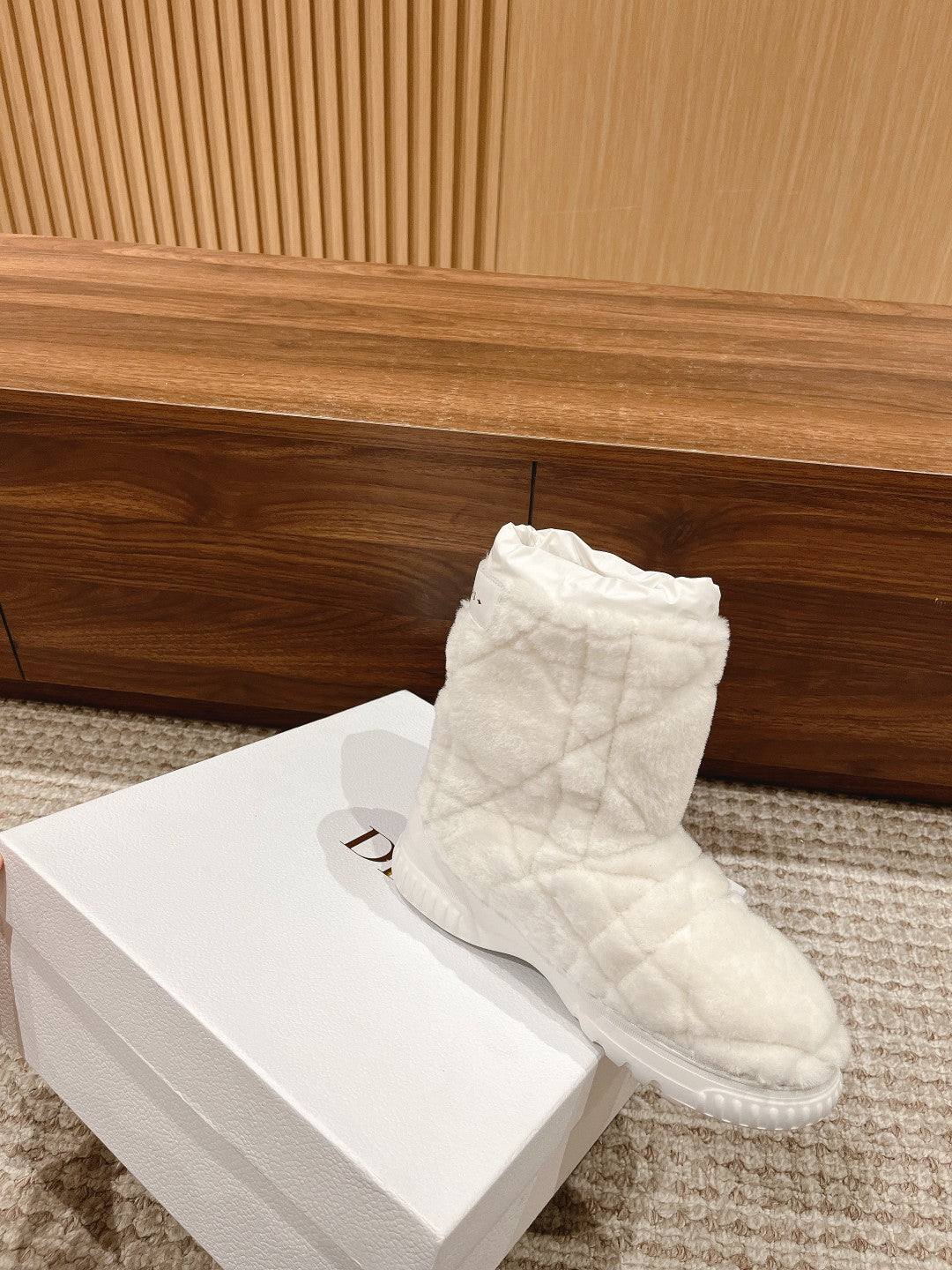 Luxury DiorAnkle Boots White Fleece And Windbreaker Fabric