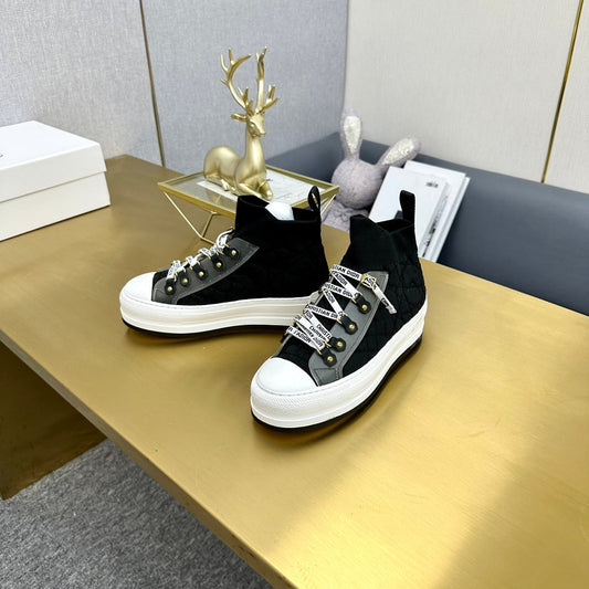 Luxury DiorWalk'n' Luxury DiorSneaker In Black Mix Grey Wool And Cowhide 111931
