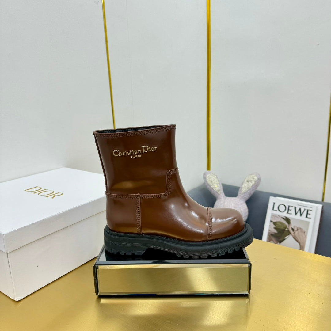 Luxury DiorAnkle Boot In Glossy Brown Red Cowhide 111760
