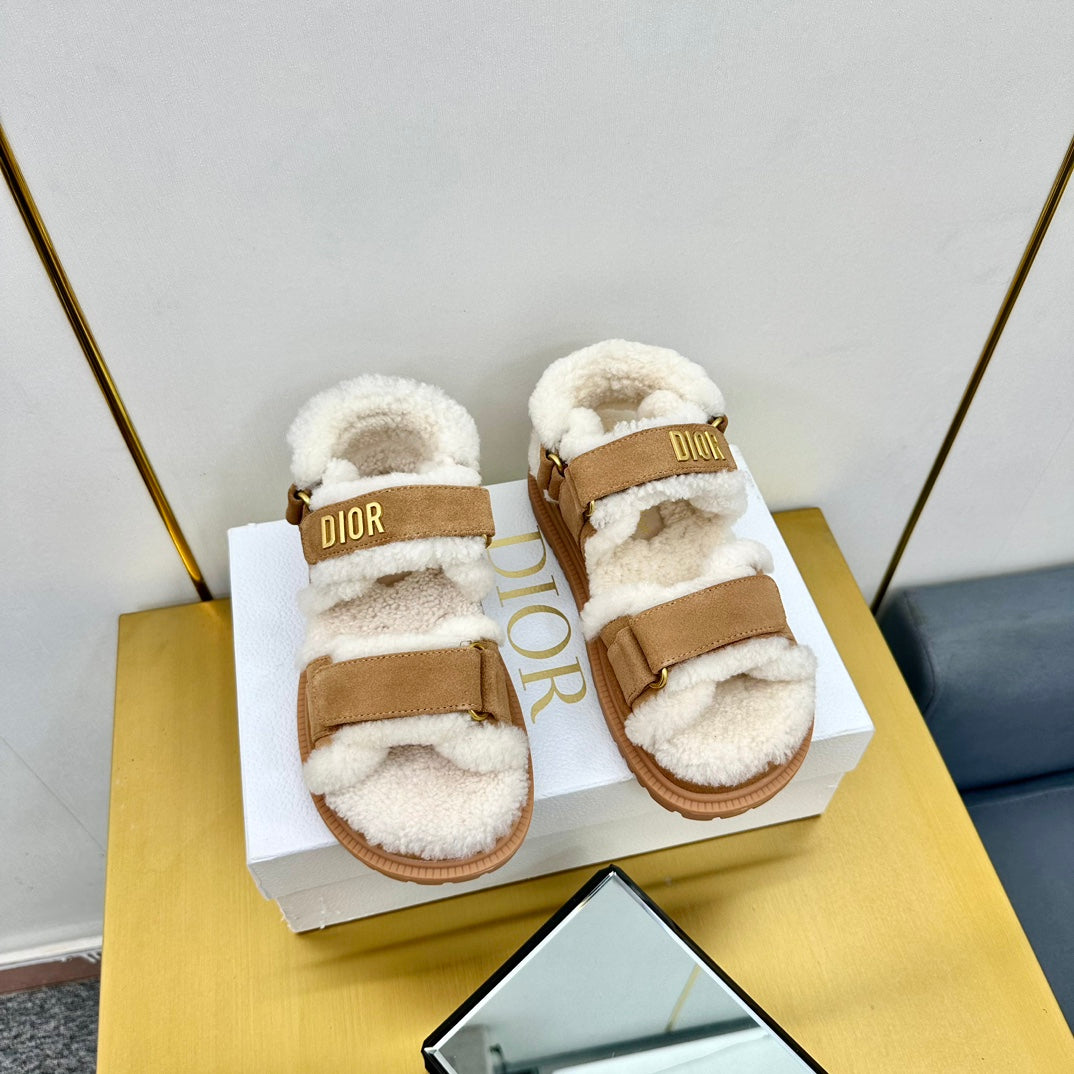 Luxury Dior DIORact Sandal In Brown Suede And Wool Fleece Lining 111048