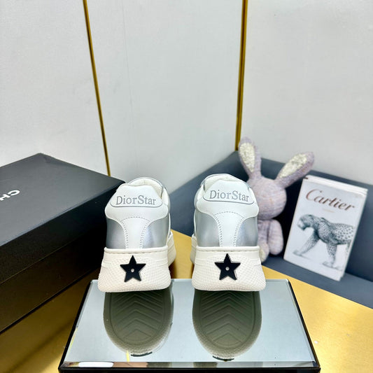 Luxury DiorStar Platform Sneaker In Silver Mix White Calfskin 111090