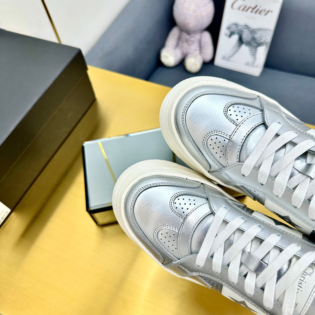 Luxury DiorStar Platform Sneaker In Silver Mix White Calfskin 111090