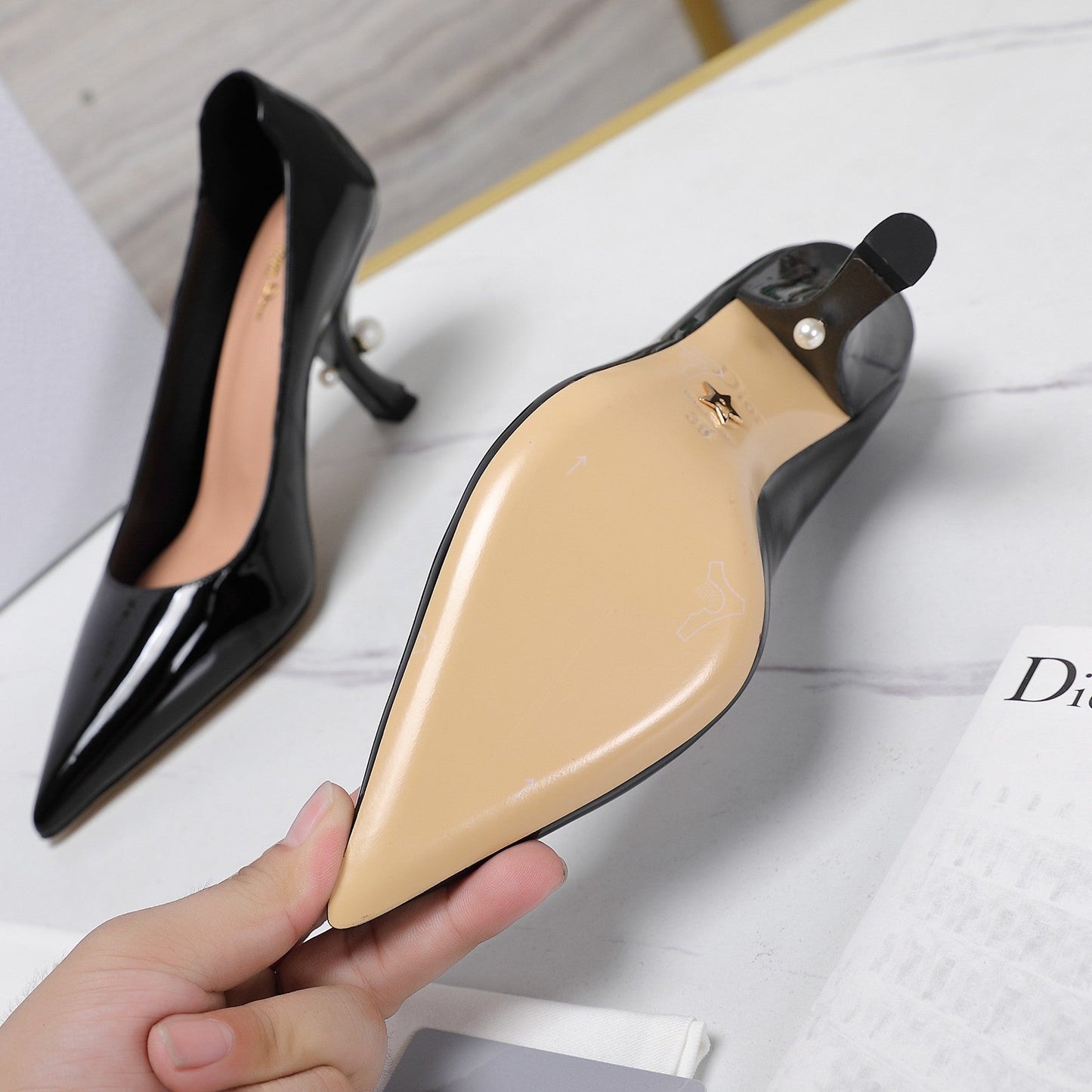 Luxury DiorTribales Pump 80mm Glossy Black Cowhide
