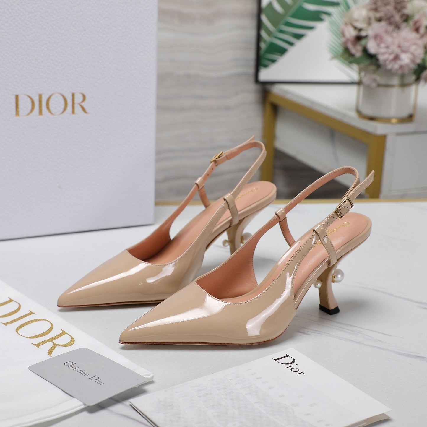 Luxury DiorTribales Slingback Pump Glossy Beige Cowhide
