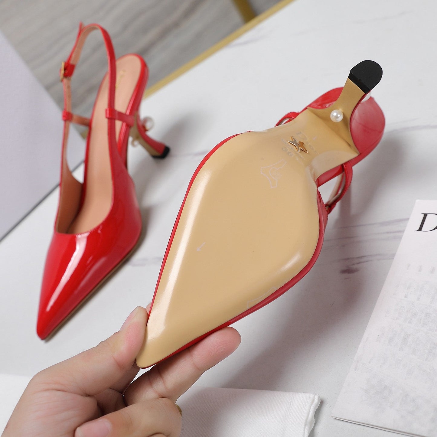 Luxury DiorTribales Slingback Pump Glossy Red Orange Cowhide