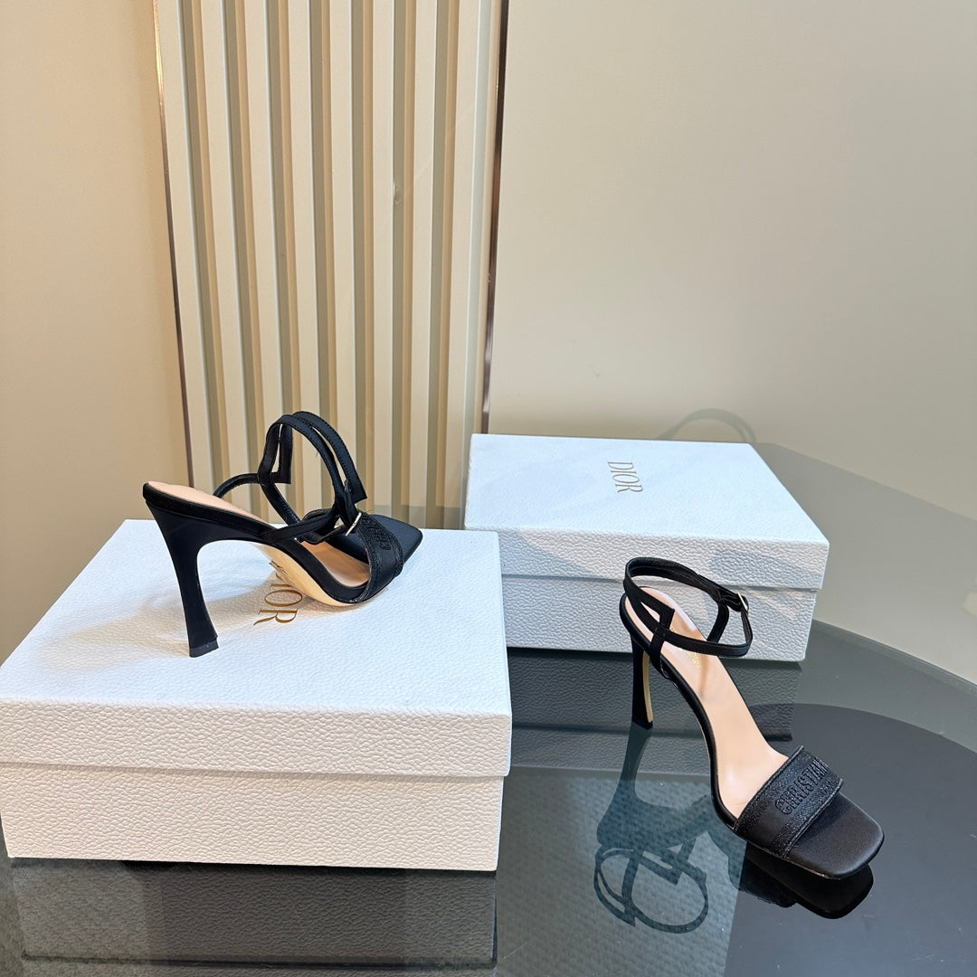 Luxury DiorDway Heeled Sandal 105mm Black Silk And Lambskin