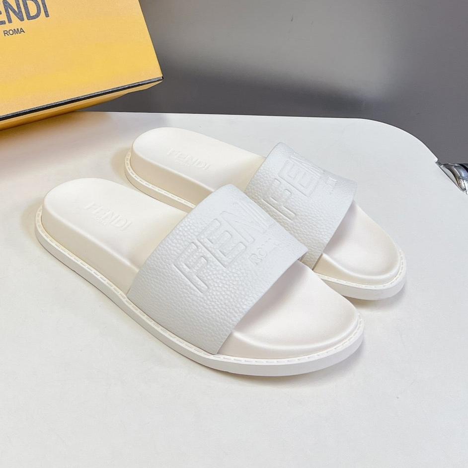 Luxury FendiLuxury FendiROMA SLIDES IN WHITE LAMBSKIN LEATHER