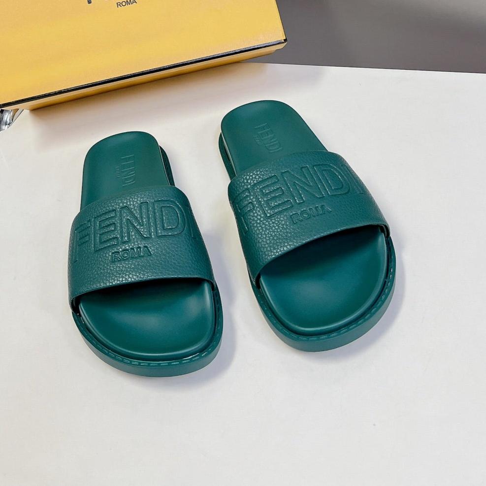 Luxury FendiLuxury FendiROMA SLIDES IN TEAL GREEN LAMBSKIN LEATHER