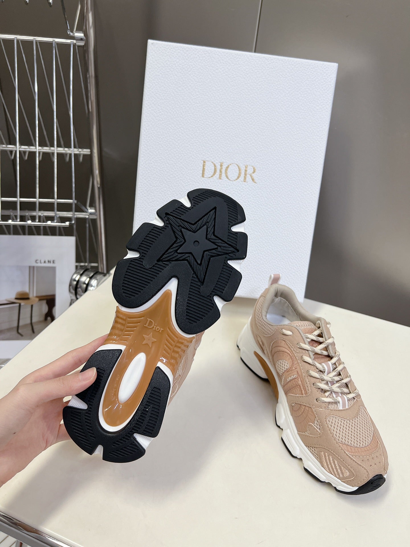 Luxury DiorChrono Sneaker In Nude Pink Mesh Fabric And Suede 989685