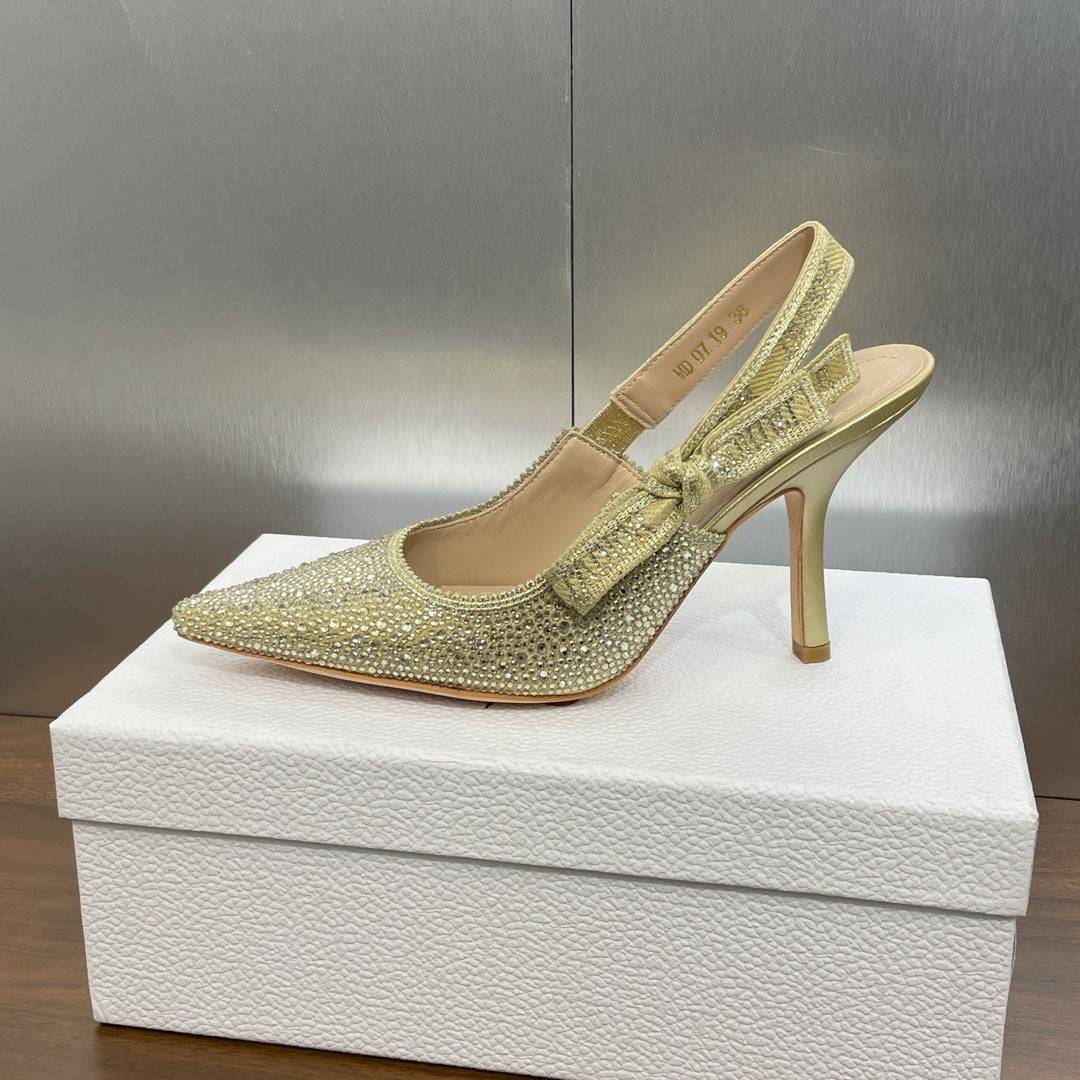 Luxury Diorslingback pump 95 gold green calfskin resin pearl