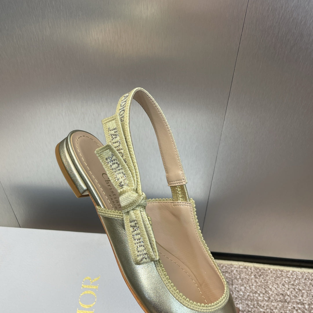 Luxury Diorslingback flat gold green cakfskin